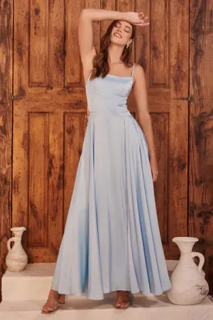 Lt Blue Satin A-Line Gown