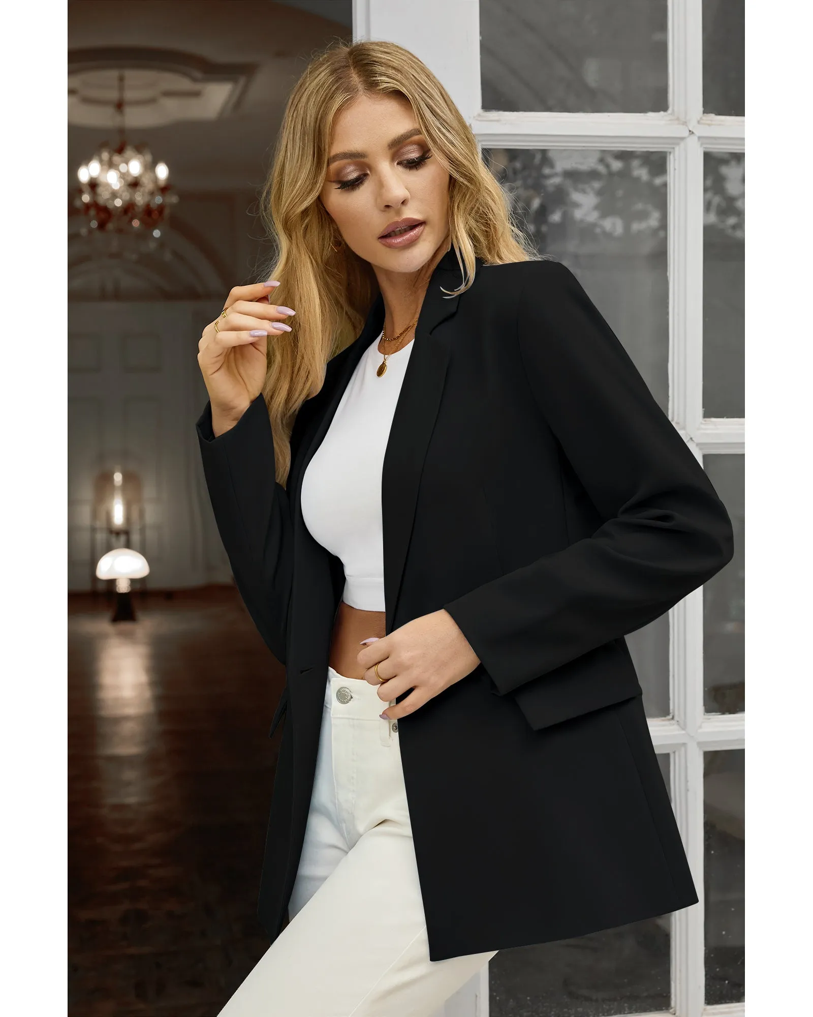 luvamia Blazers for Women Business Casual Long Sleeves Work Professional Suits Dressy Jackets with Pocket Office Outfits