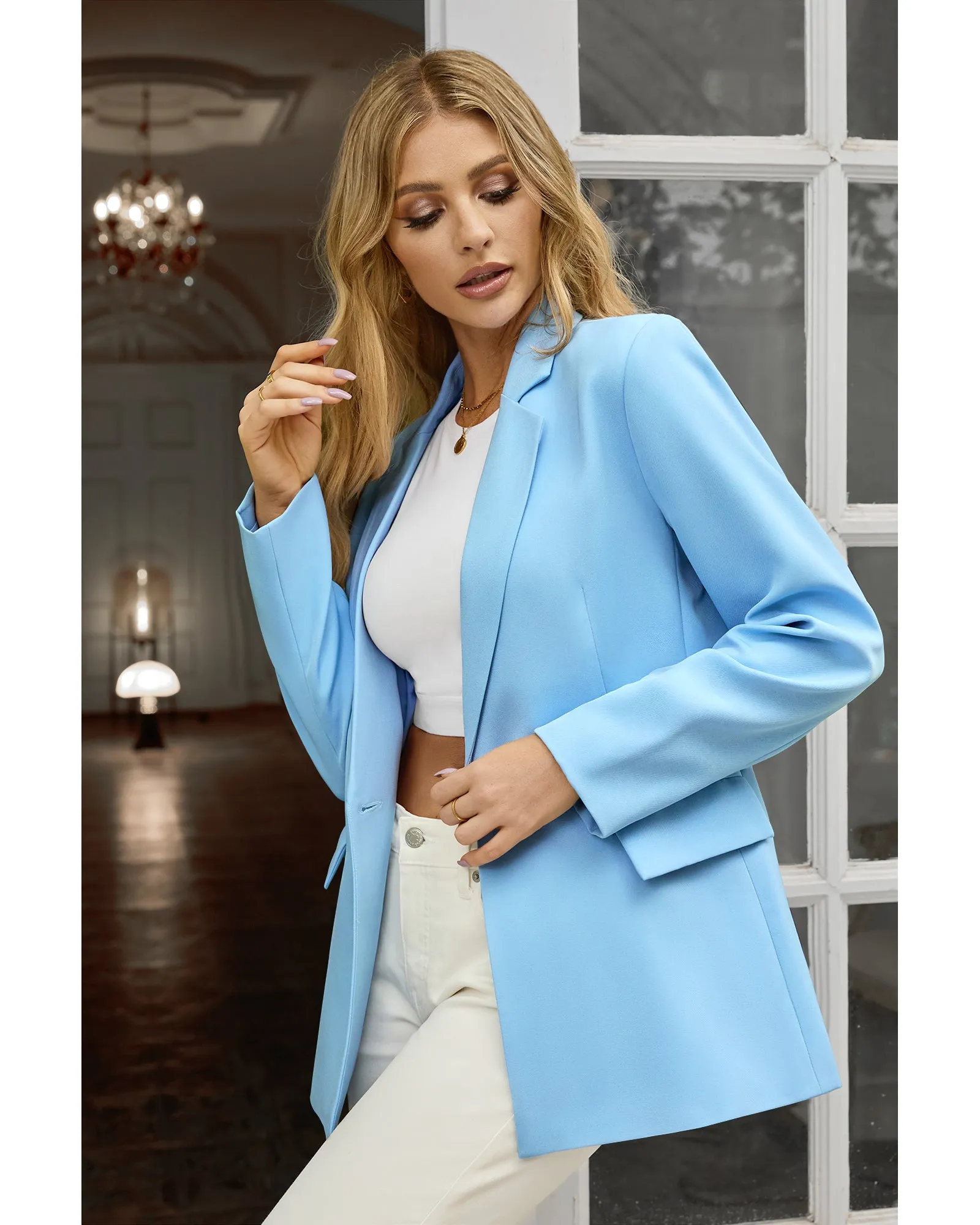 luvamia Blazers for Women Business Casual Long Sleeves Work Professional Suits Dressy Jackets with Pocket Office Outfits