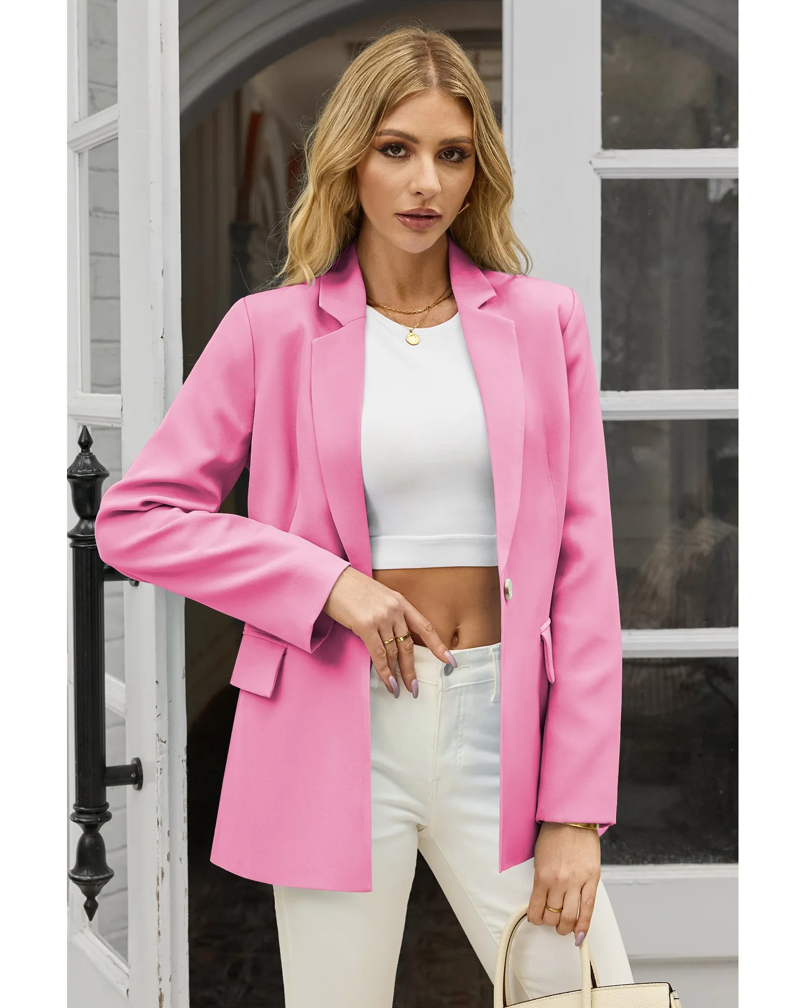 luvamia Blazers for Women Business Casual Long Sleeves Work Professional Suits Dressy Jackets with Pocket Office Outfits