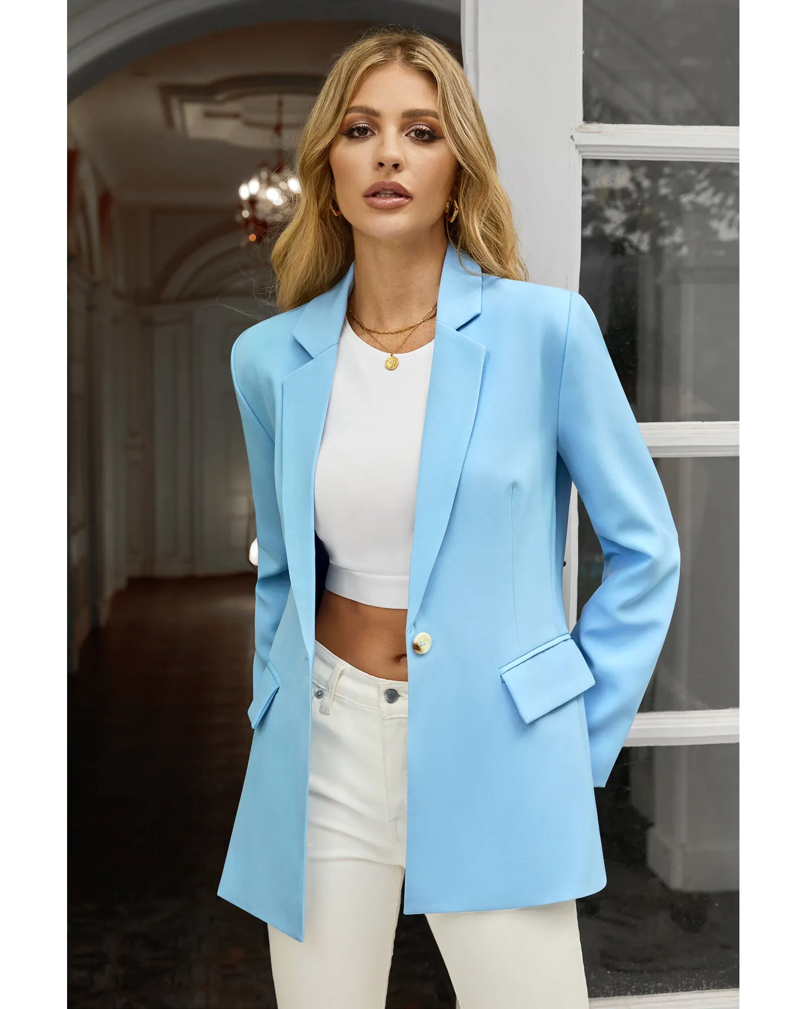 luvamia Blazers for Women Business Casual Long Sleeves Work Professional Suits Dressy Jackets with Pocket Office Outfits