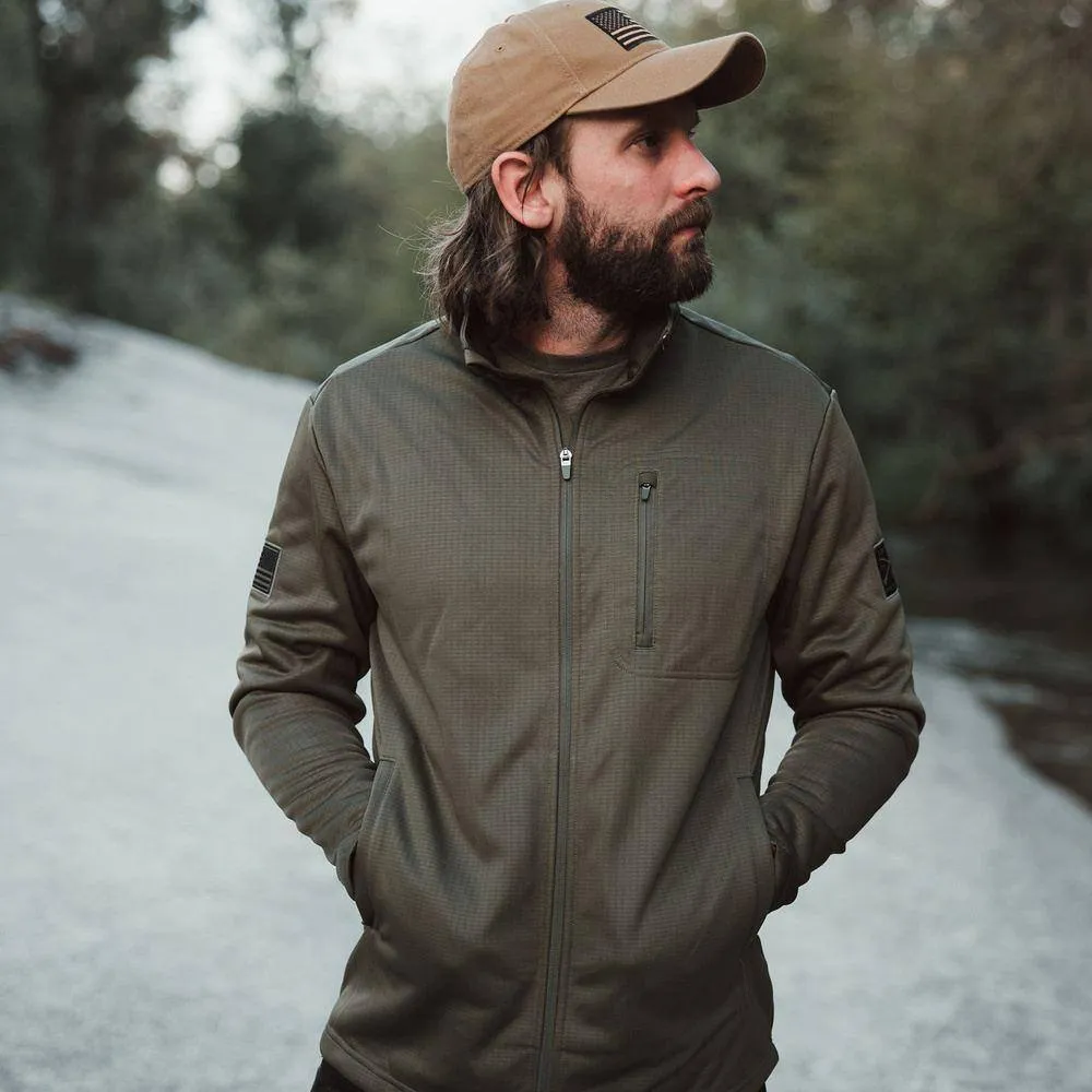 Men's Waffle Top Full-Zip Jacket - Military Green