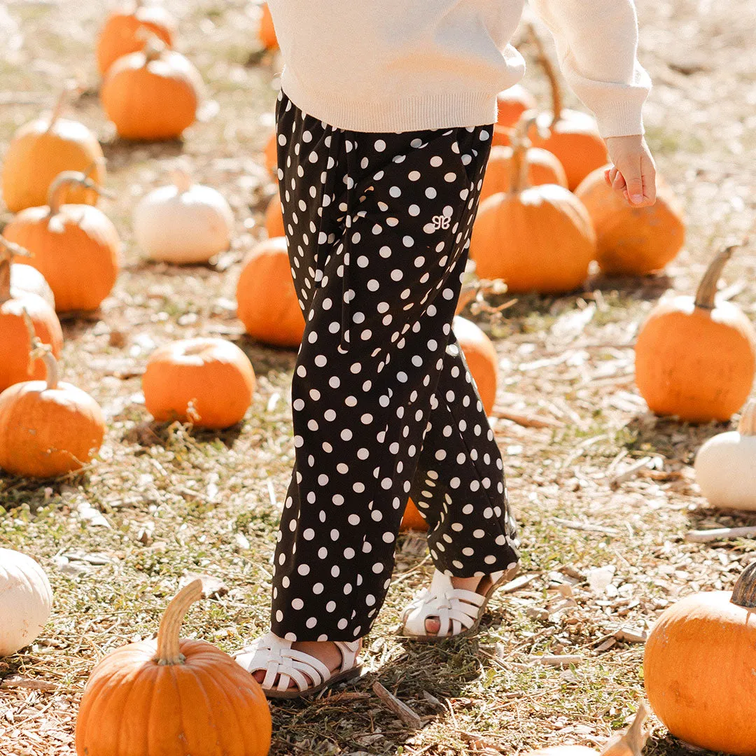 Mini Audrey Wide Leg Pants, Black Polka Dot