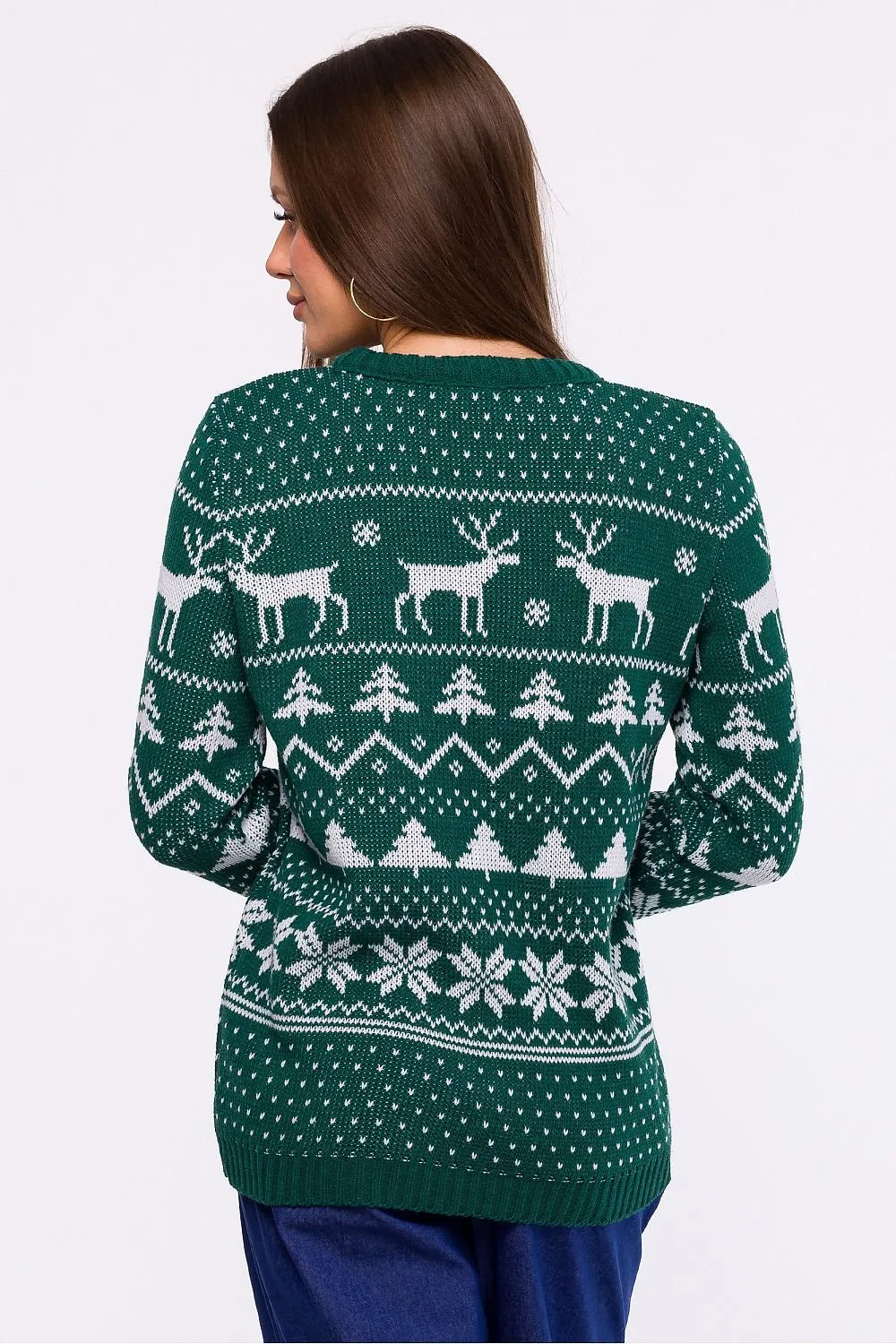 MOE Green Holiday Pattern Christmas Sweater