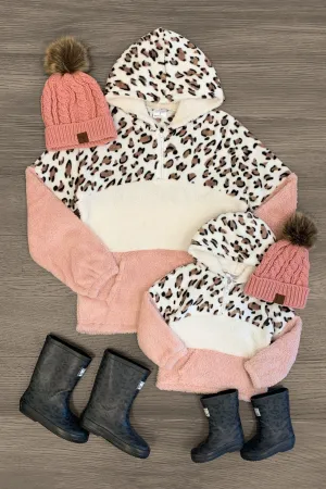 Mom & Me - Pink & White Leopard Sherpa Hoodie