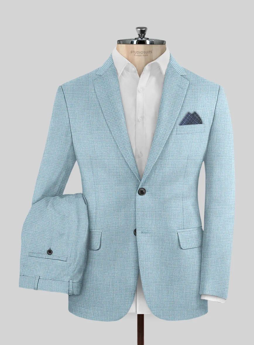 Noble Martina Blue Wool Silk Linen Suit