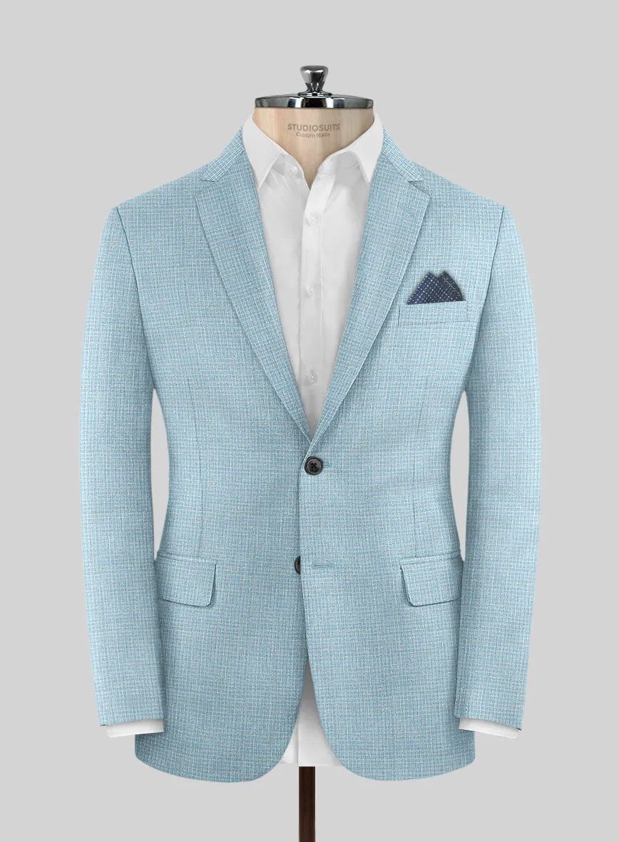 Noble Martina Blue Wool Silk Linen Suit