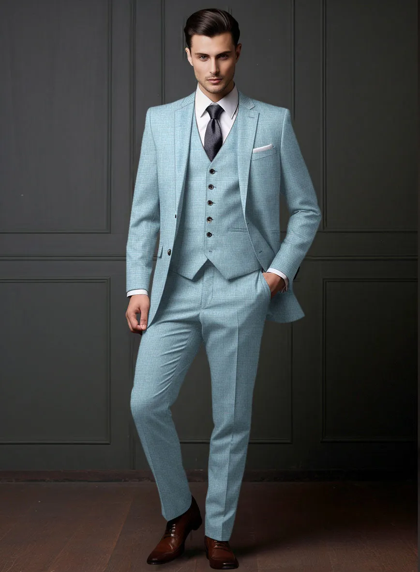 Noble Martina Blue Wool Silk Linen Suit