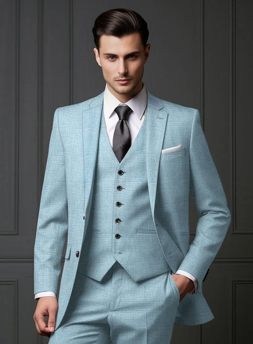 Noble Martina Blue Wool Silk Linen Suit