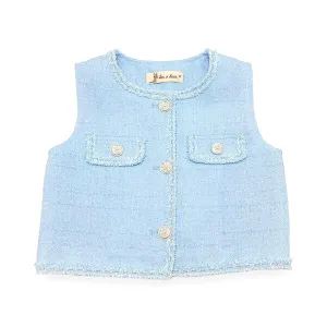 Novelty Button Tweed Vest -blue