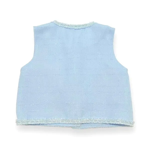 Novelty Button Tweed Vest -blue