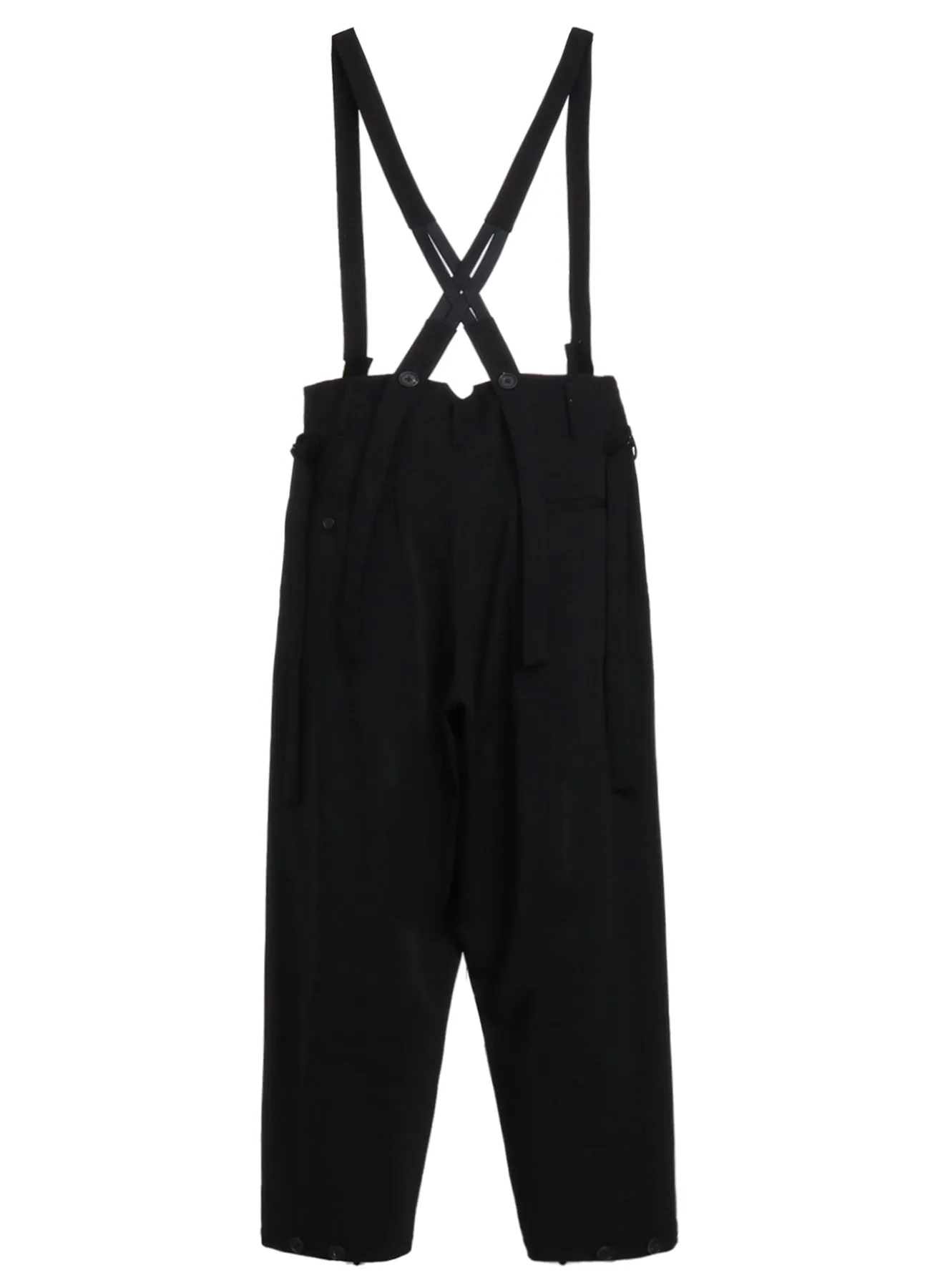 PE/RAYON GABARDINE STRETCH SUSPENDER PANTS WITH HEM BUTTON DETAIL