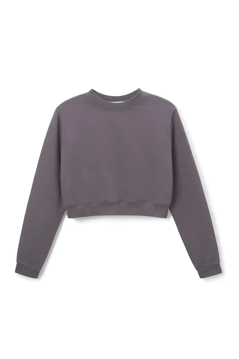 perfect white tee Mandy Crop Crewneck Sweatshirt in Black Cherry