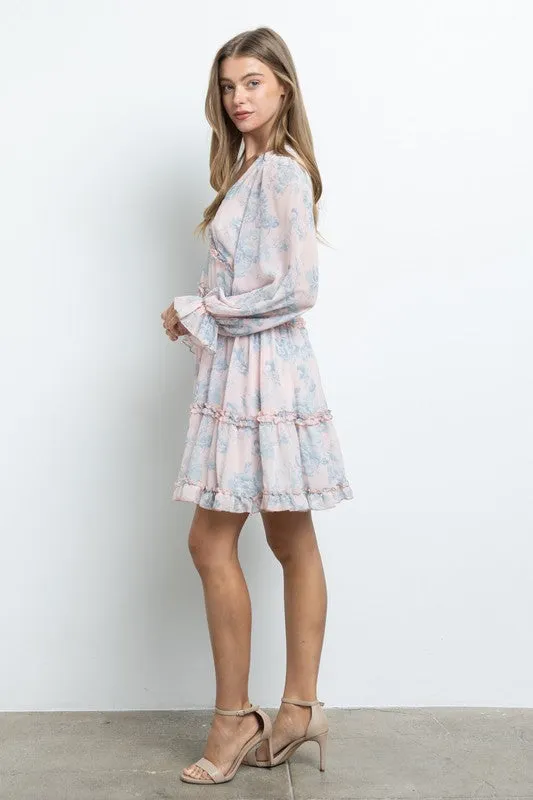 Pink Long Sleeve Butterfly Bust Dress In A Floral Print