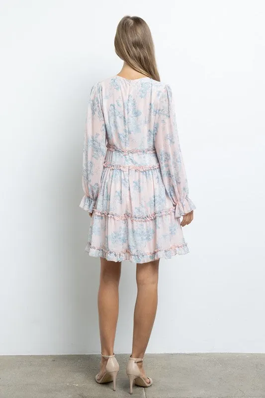 Pink Long Sleeve Butterfly Bust Dress In A Floral Print