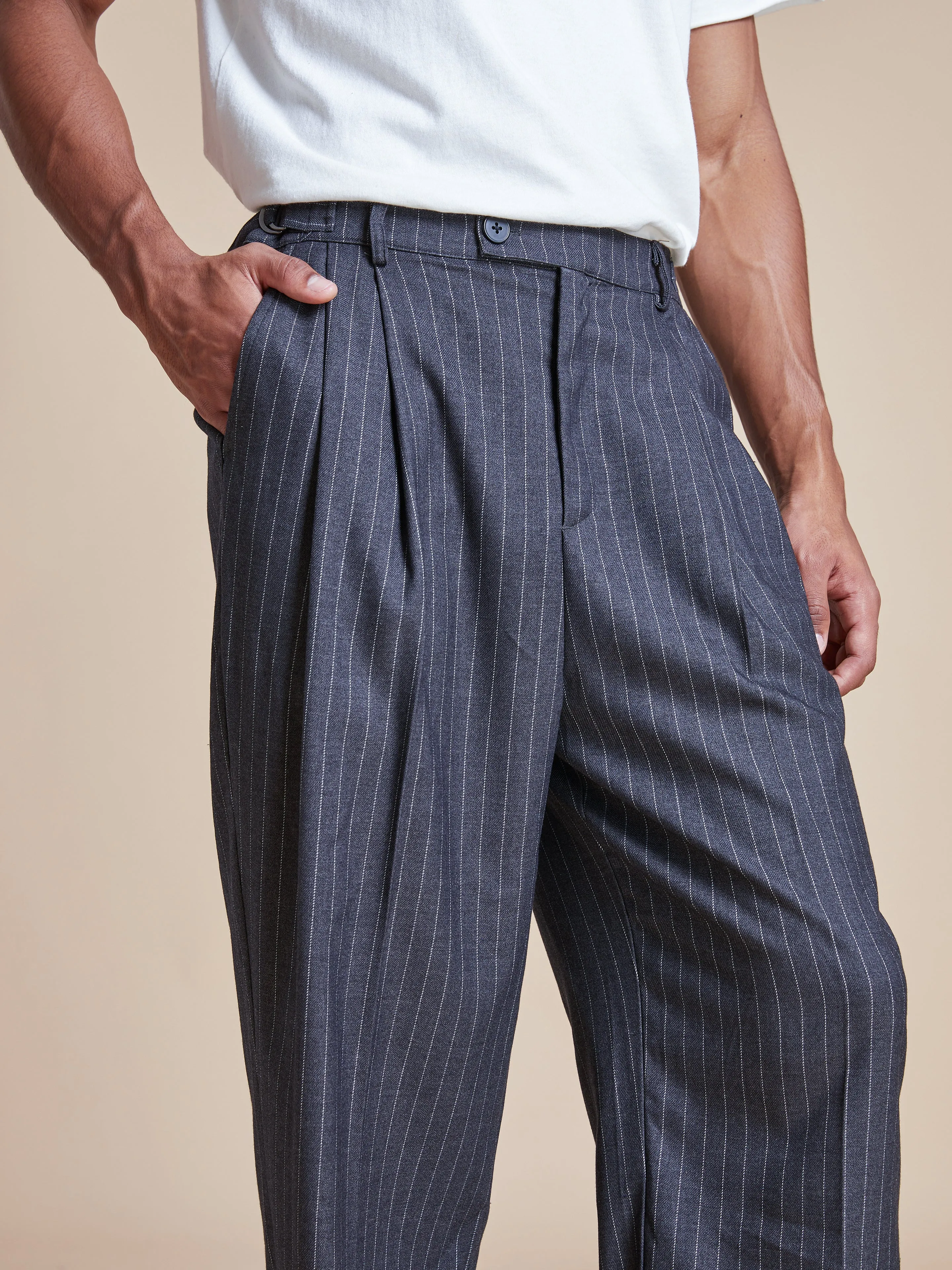 Pinstripe Pleated Trousers