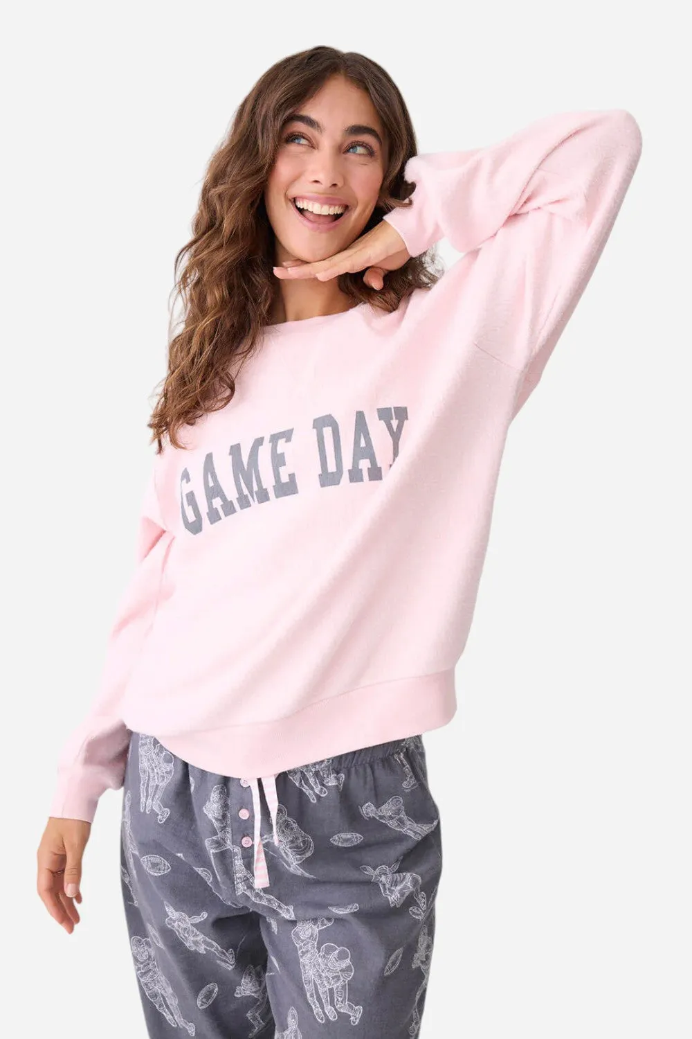 PJ Salvage Long Sleeve Game Day Sweater in Blush