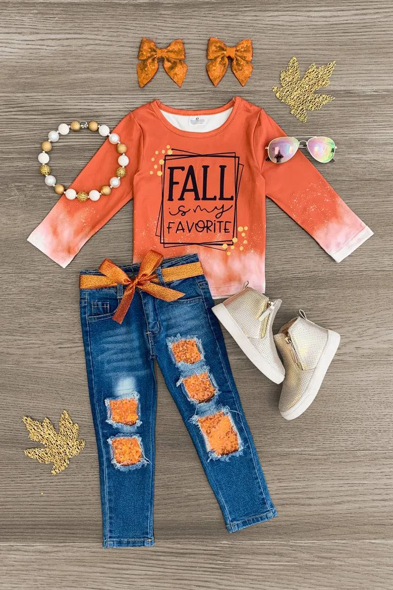 "Fall Is My Favorite" Sequin Denim Pant Set