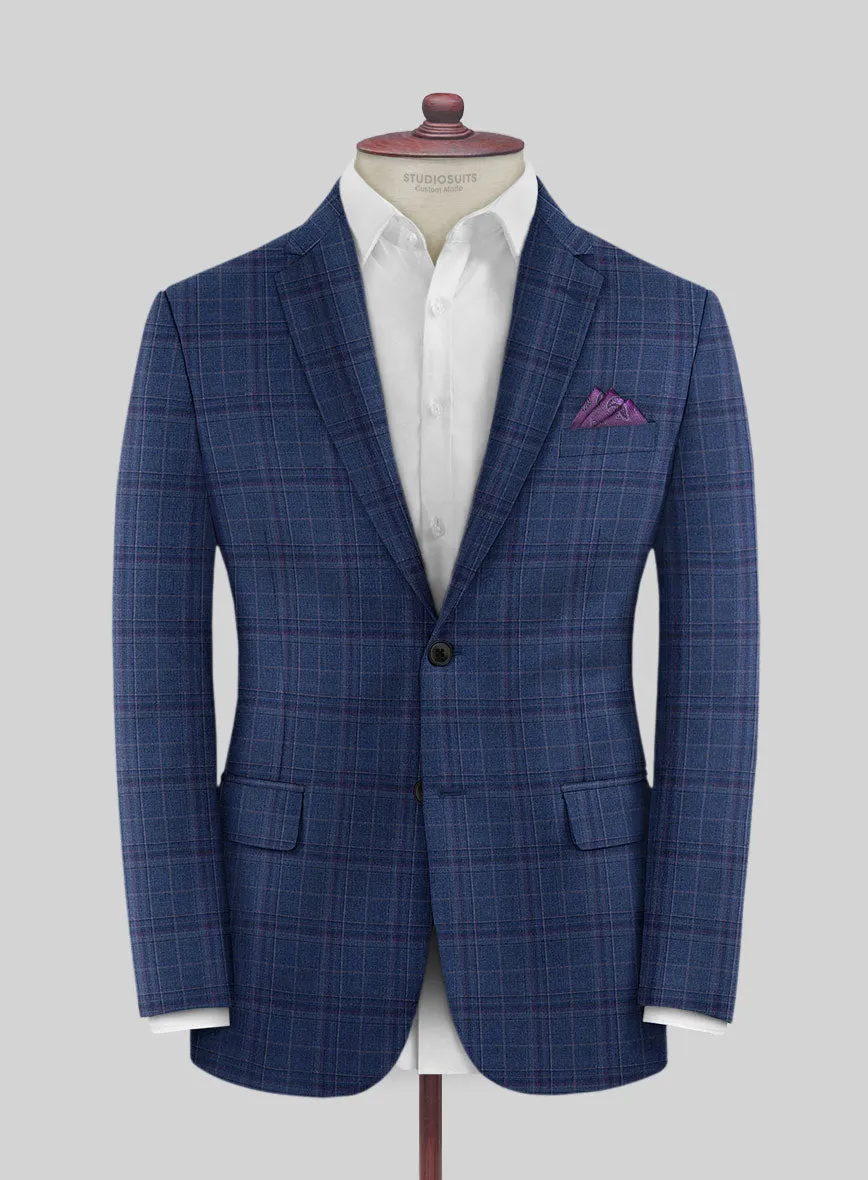 Reda Cerulean Blue Checks Wool Suit