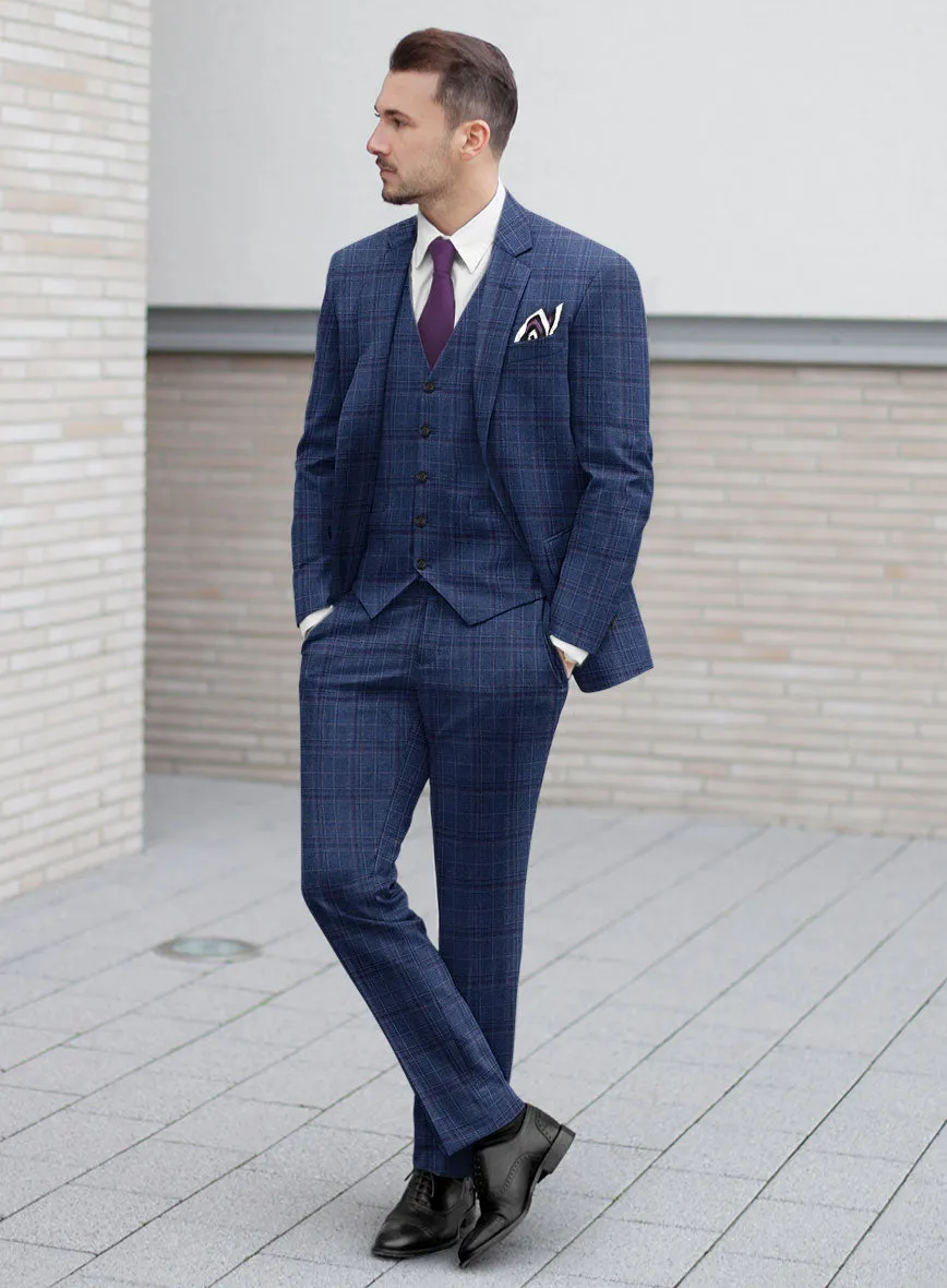 Reda Cerulean Blue Checks Wool Suit