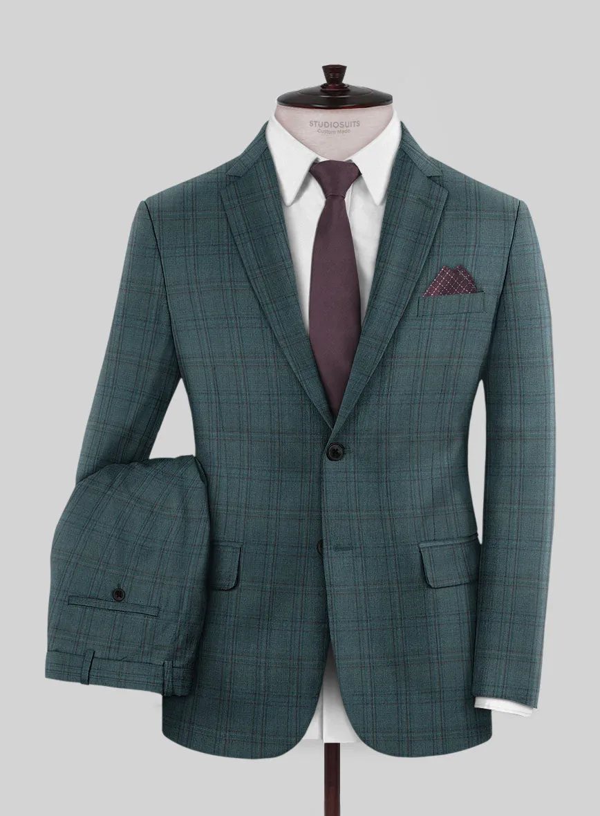 Reda Dark Teal Checks Wool Suit