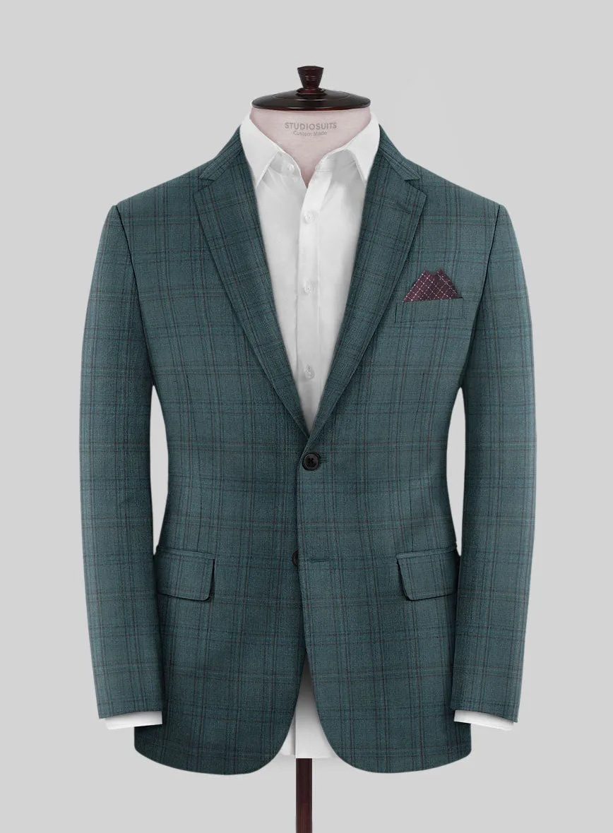 Reda Dark Teal Checks Wool Suit