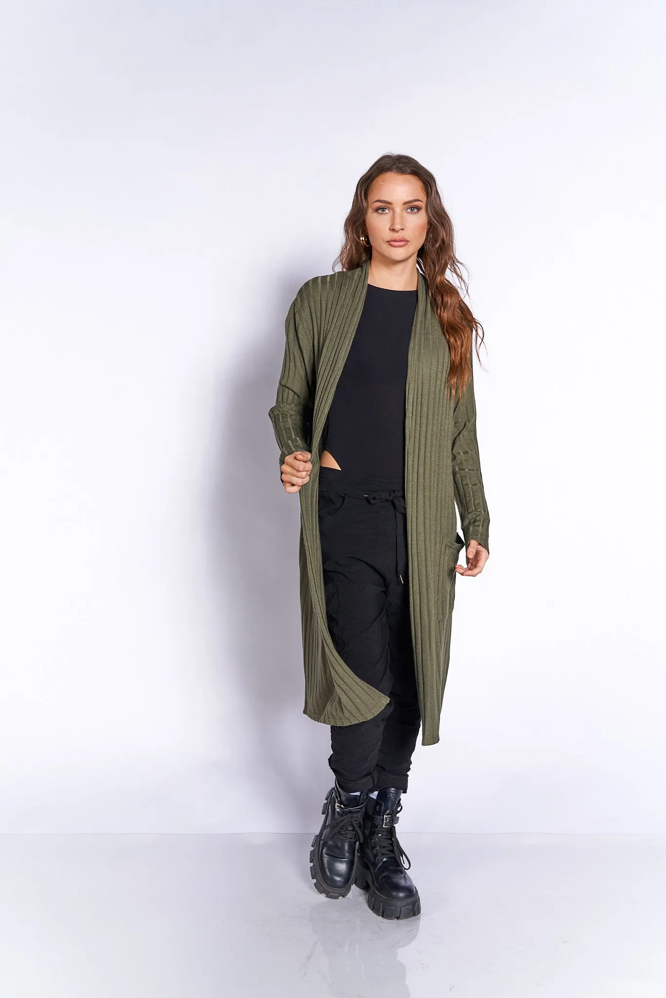 Ribbed Knit Long Cardigan