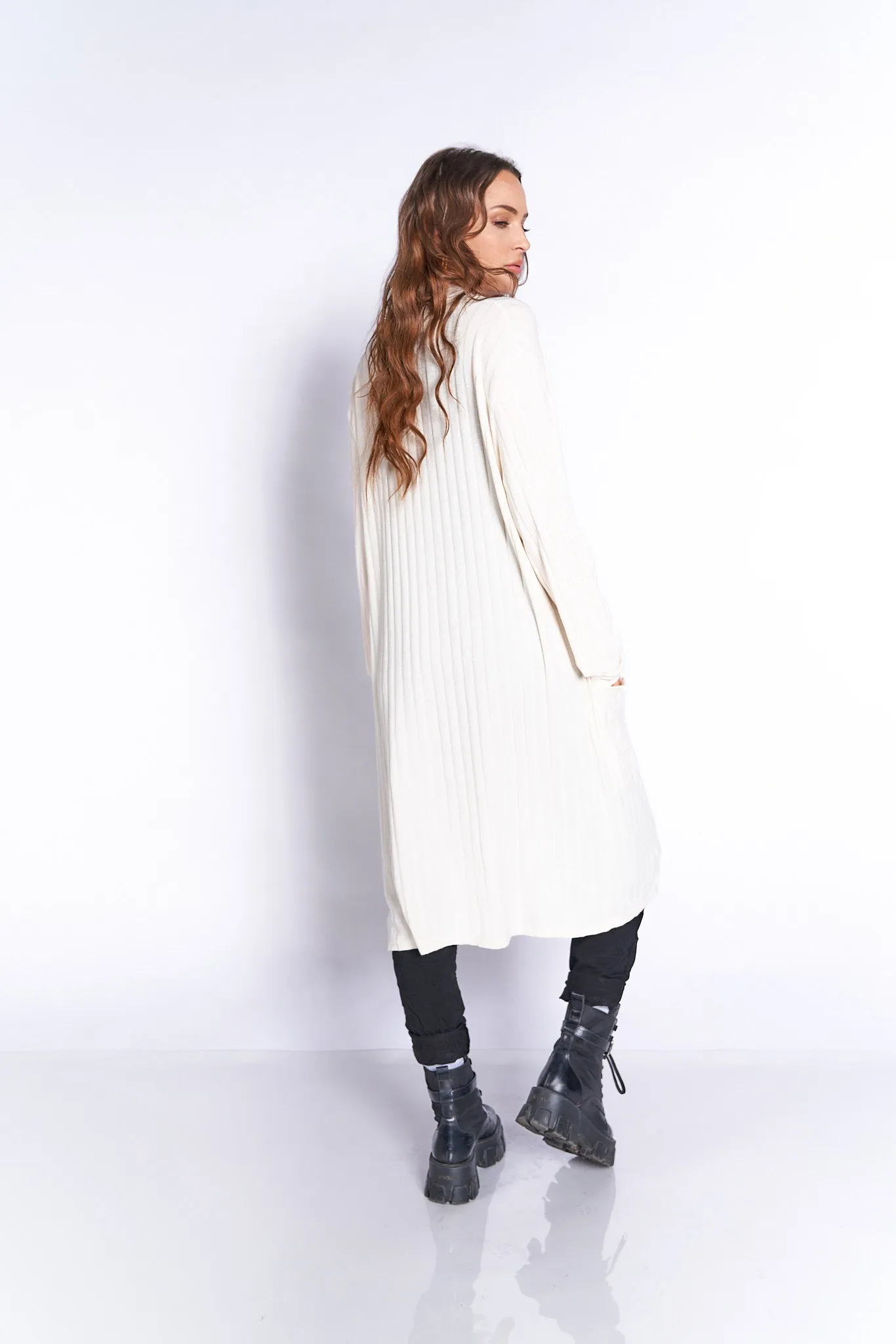 Ribbed Knit Long Cardigan