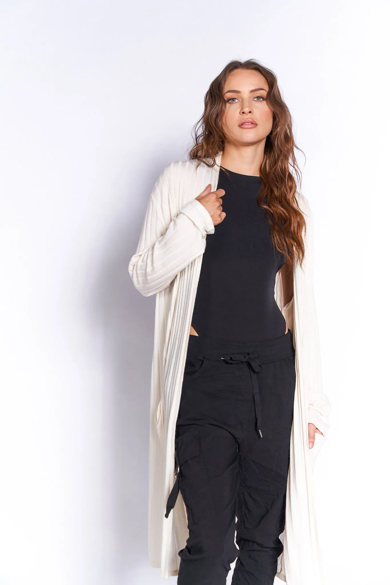 Ribbed Knit Long Cardigan