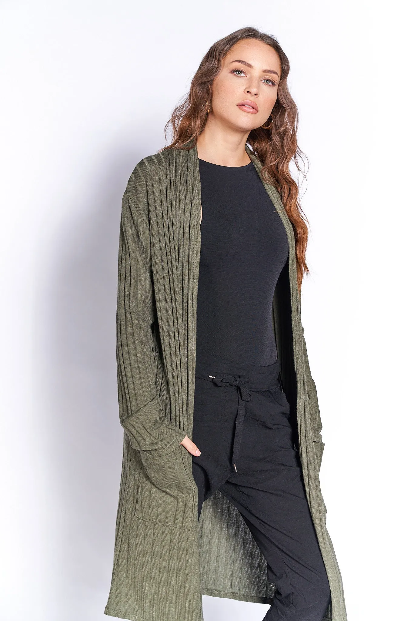 Ribbed Knit Long Cardigan