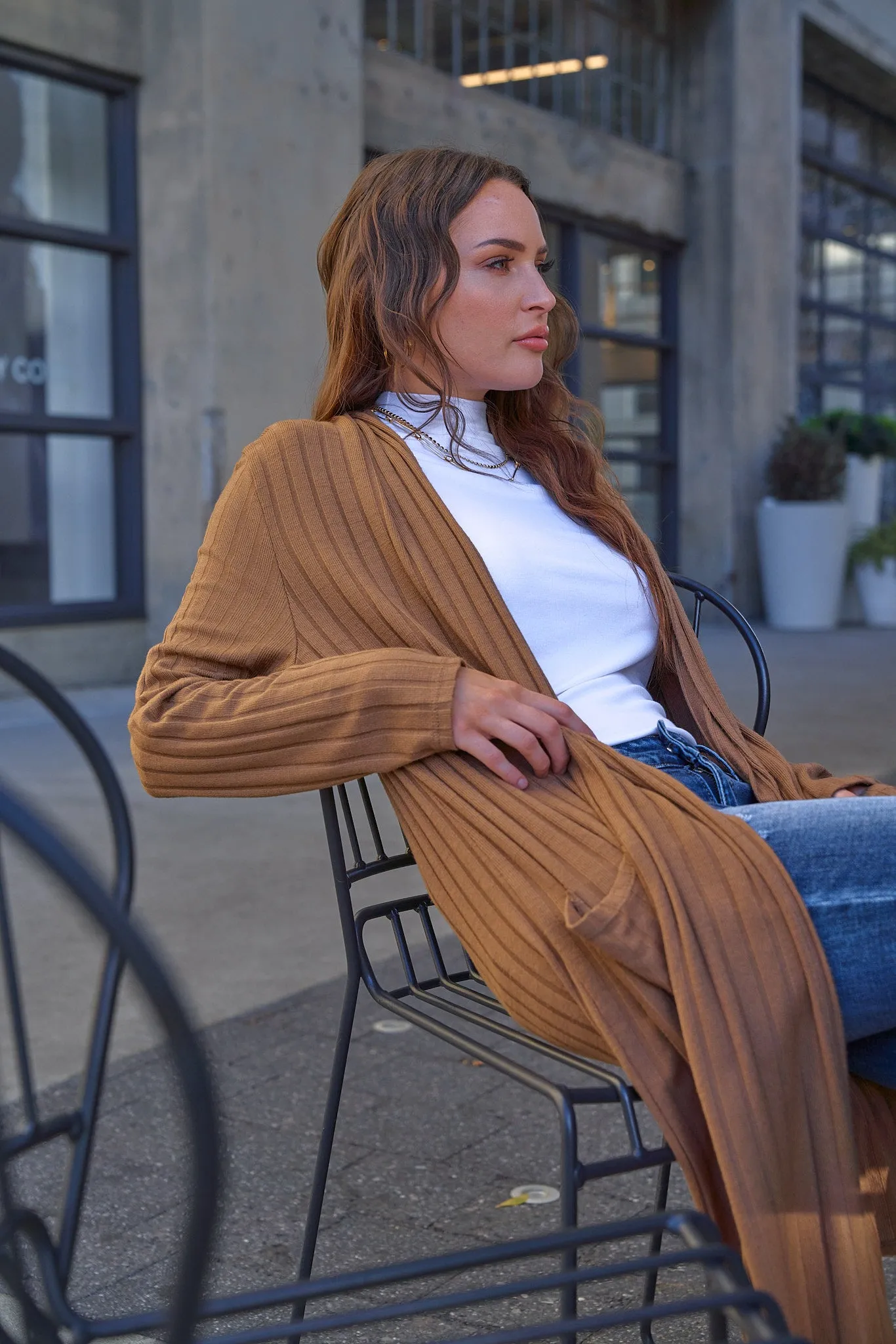 Ribbed Knit Long Cardigan