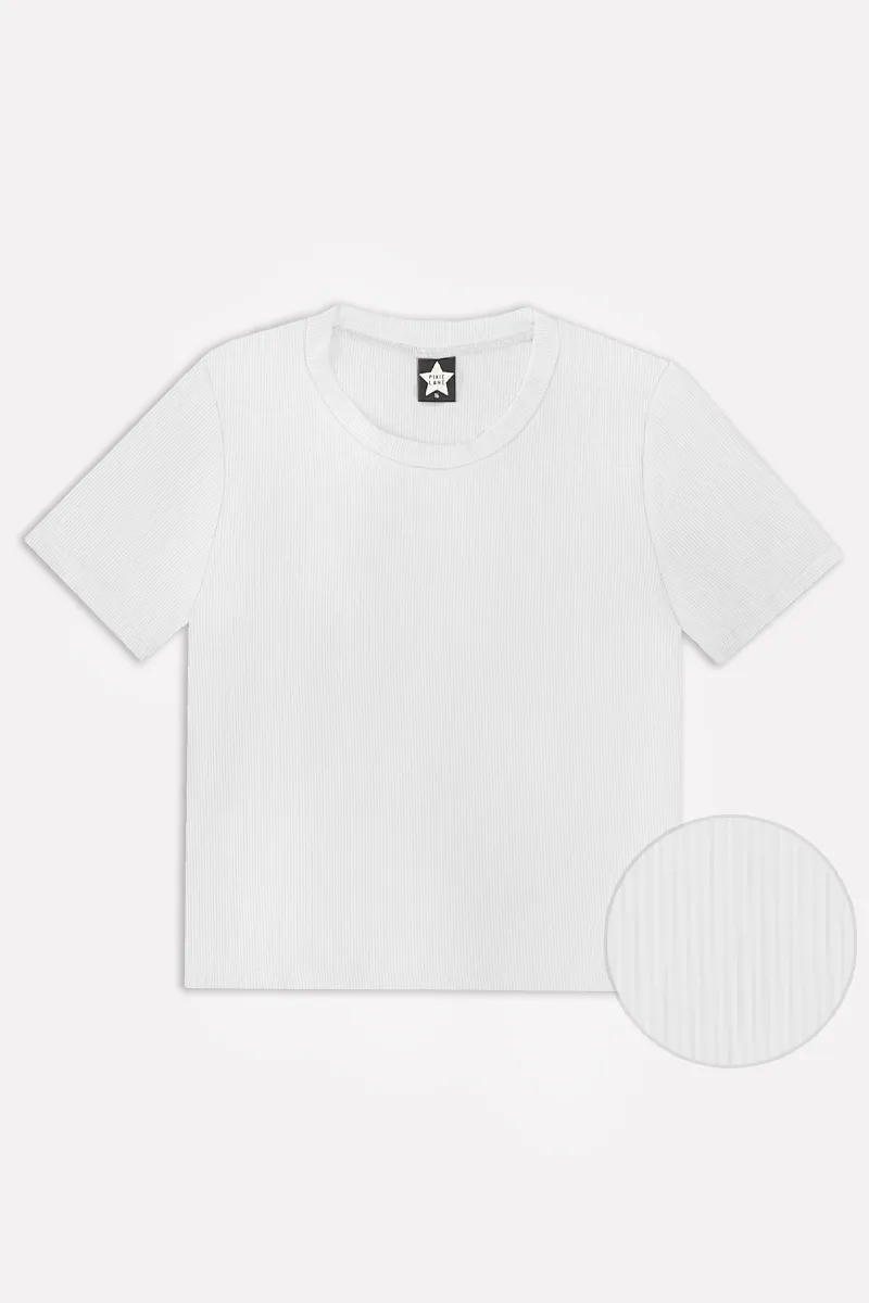 Ribbed Modal Short Sleeve Fitted Tee - White