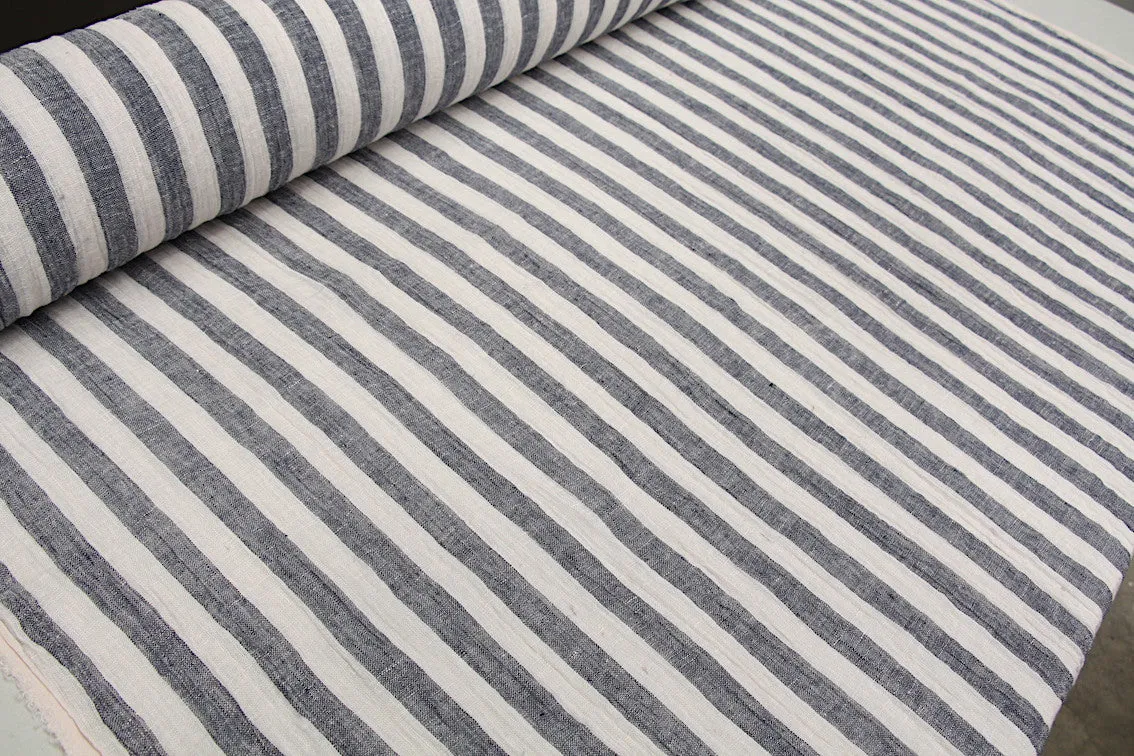 Riviera Indigo Stripe Crinkle Linen