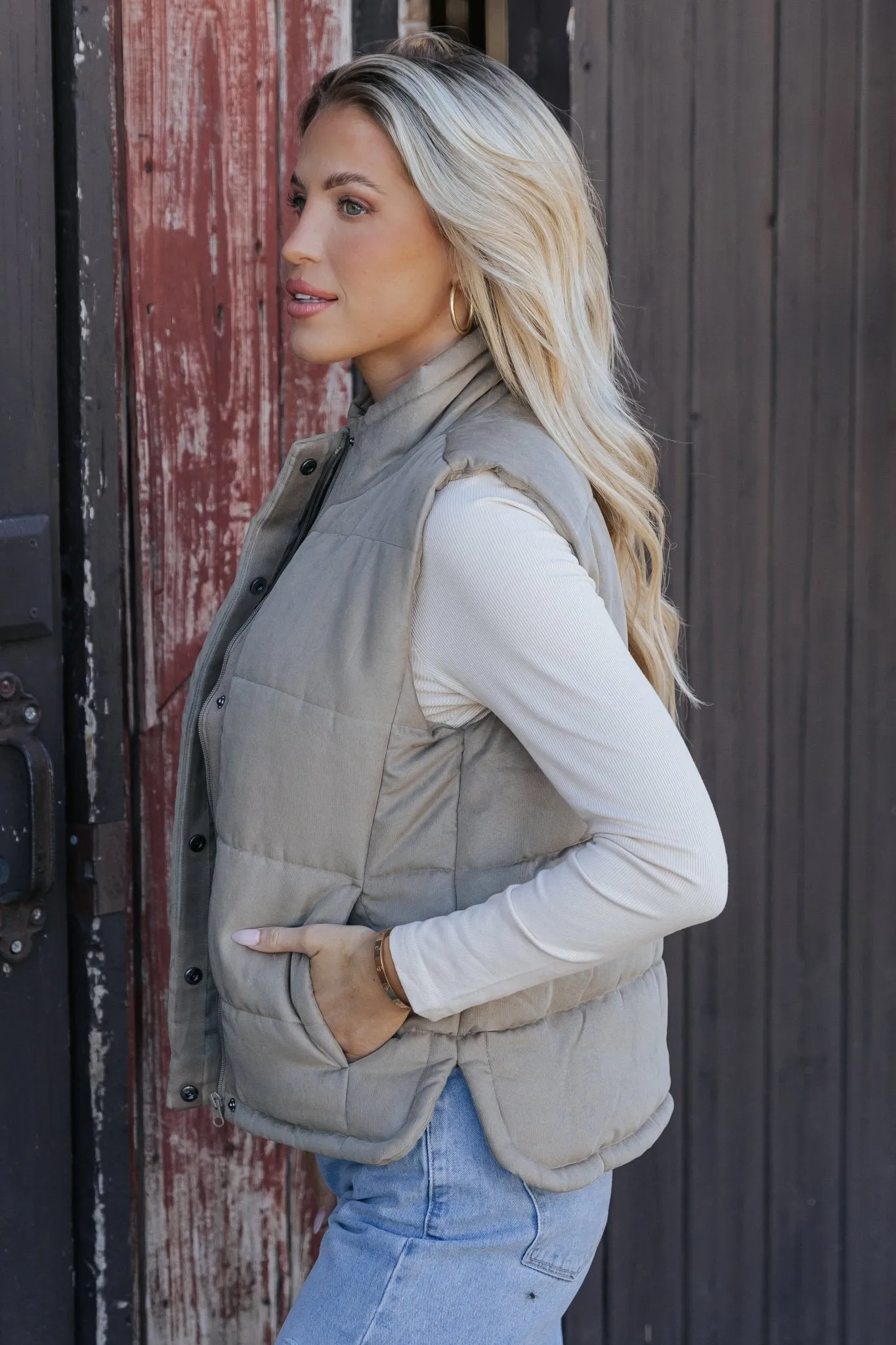 Sage Button Up Puffer Vest