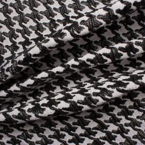 Silver Grey & Black Houndstooth Brocade