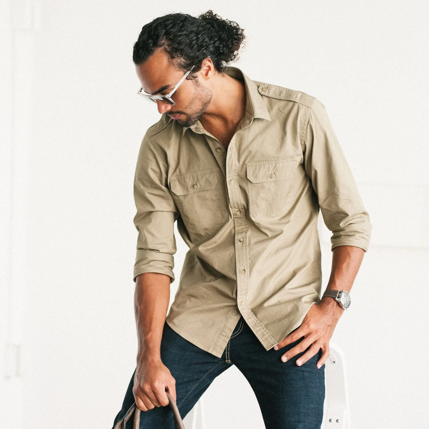 Smith Utility Shirt – Light Fatigue Khaki Cotton Twill