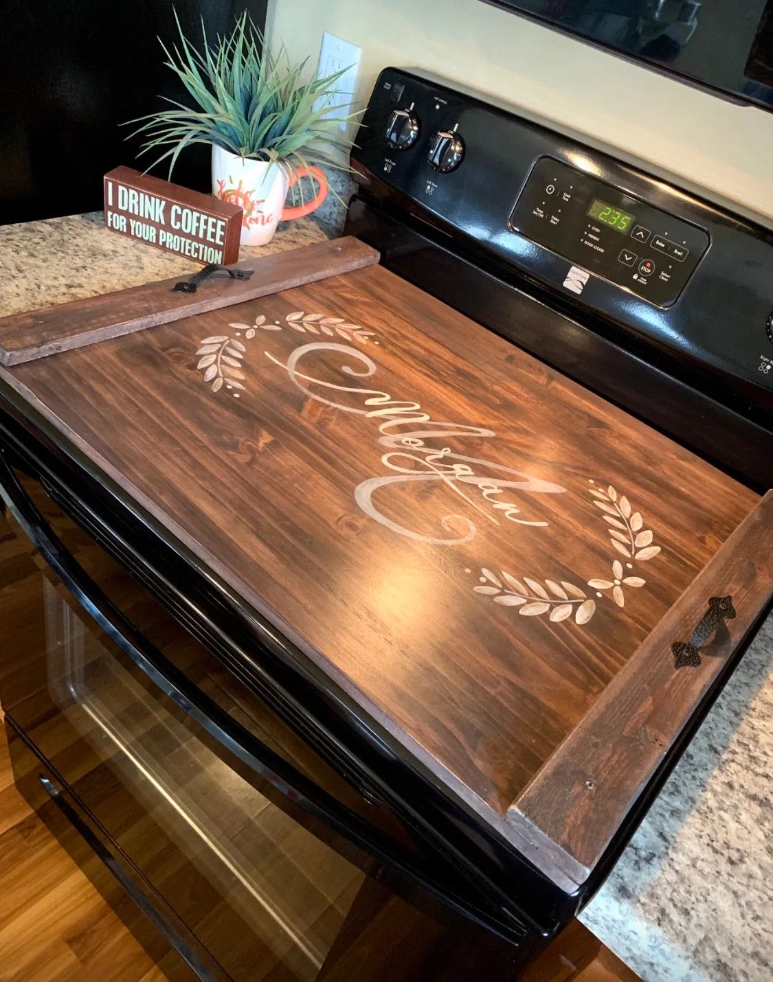 Stove & sink cover { Pine } You choose color. Stained & painted. 4 coats polyurethane. Handles. 3 ft long x 24 inch. 2 in 1! You choose color.