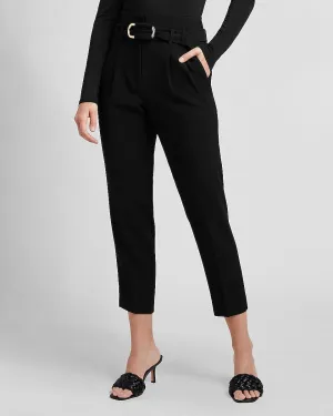 Super High Waisted Belted Ankle Pant in Pitch Black