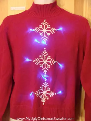 Tacky Red Light Up Christmas Sweater Nordic Turtleneck Pullover