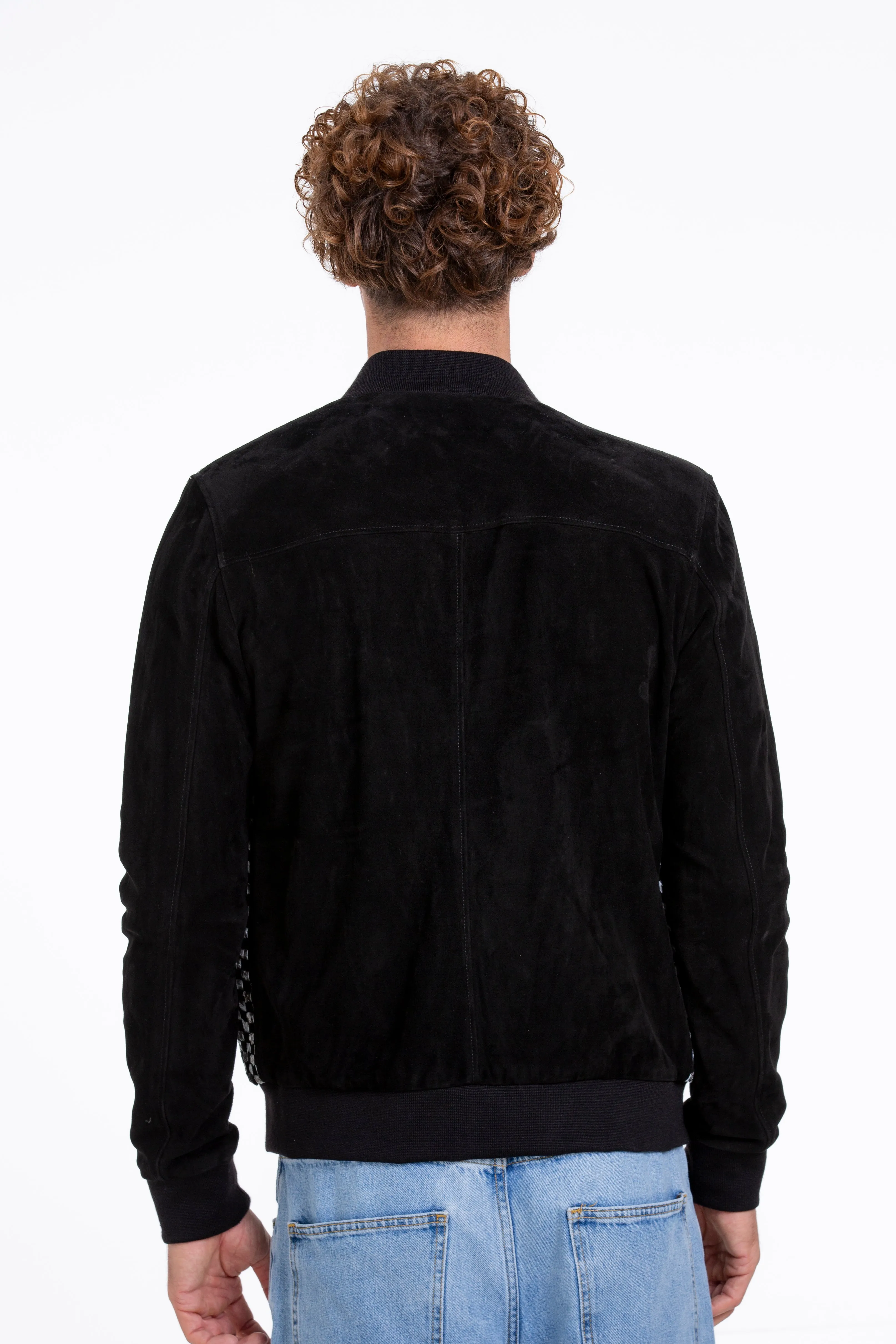 The Bedford Pythn Skin Handwoven Suede Leather Black Men Jacket