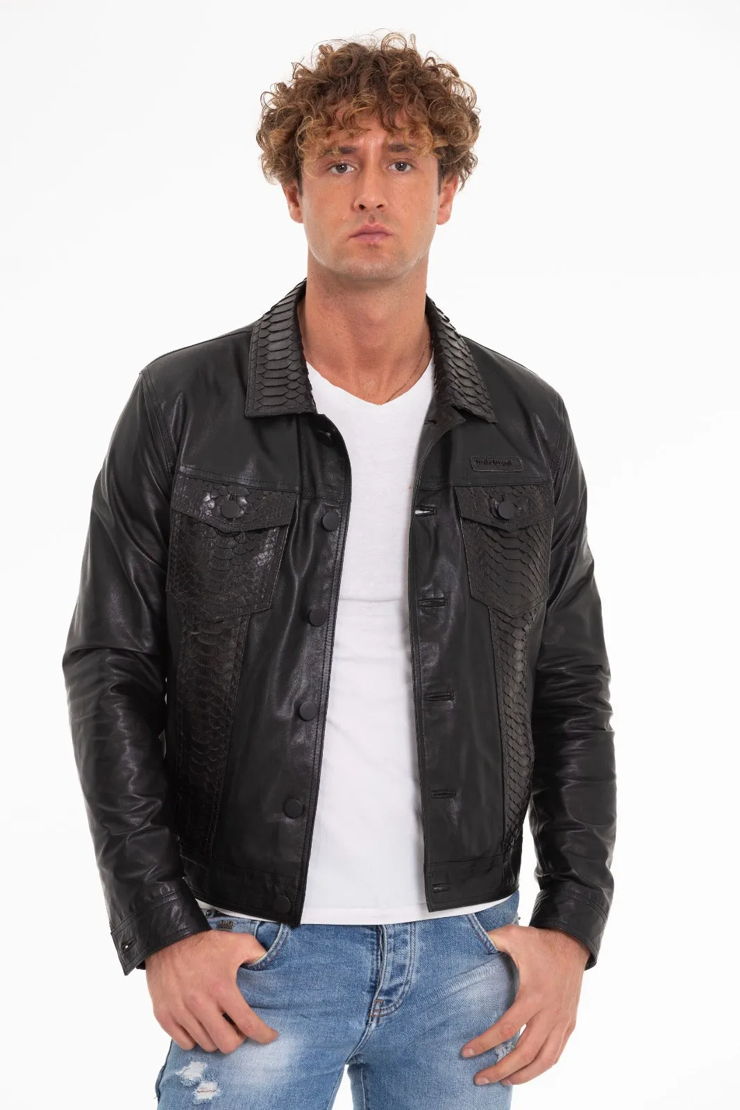 The Cacin Pythn Black Leather Men Jacket