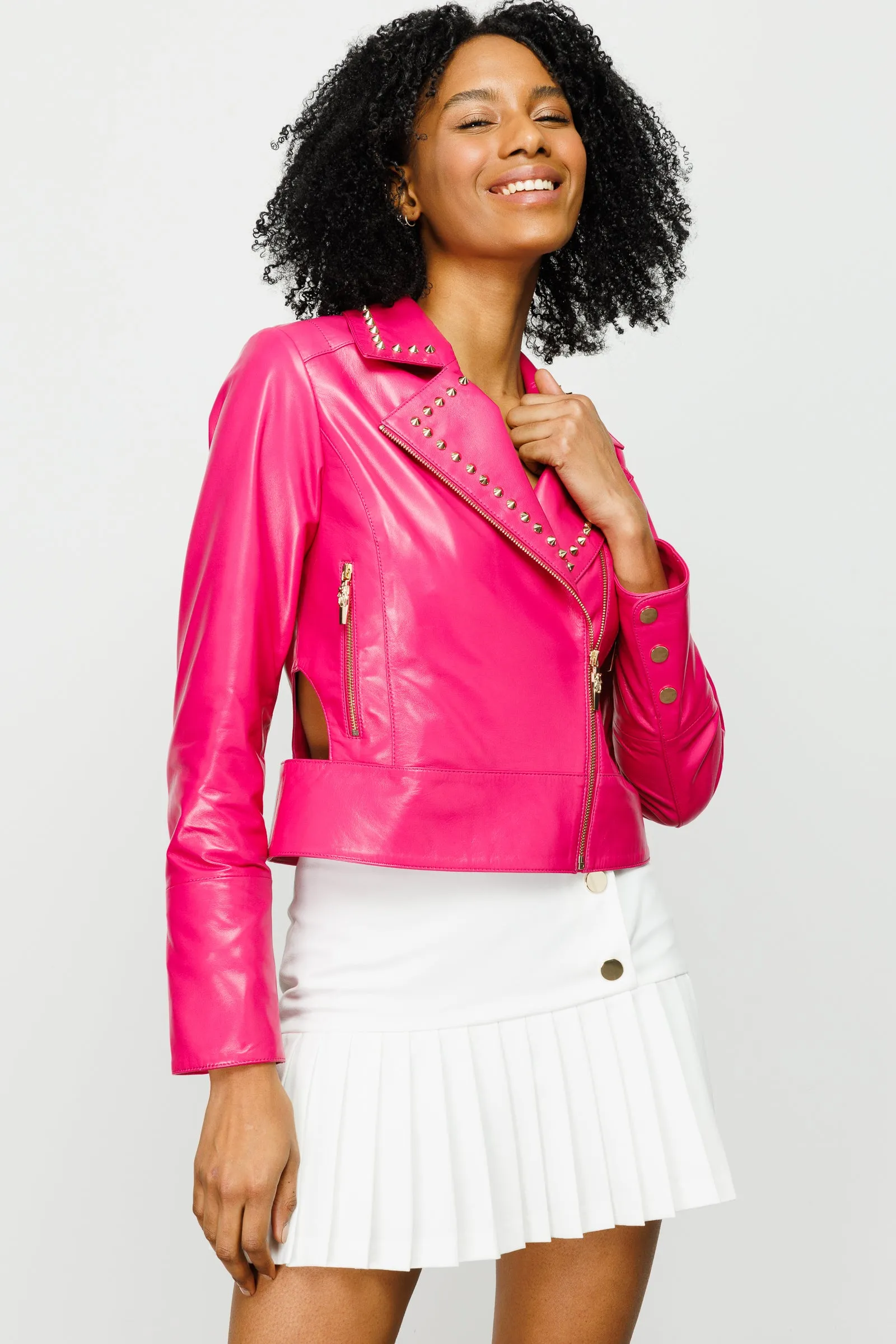 The Macera Pink Leather Women Jacket