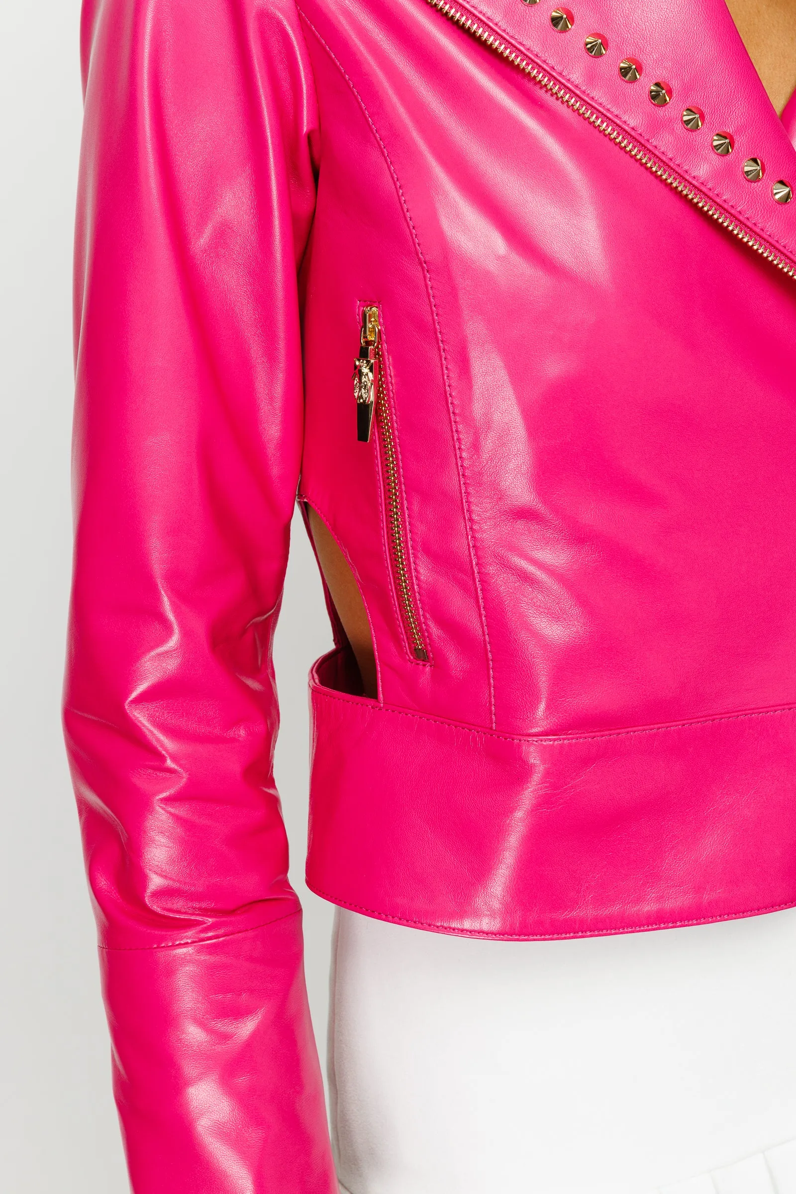 The Macera Pink Leather Women Jacket