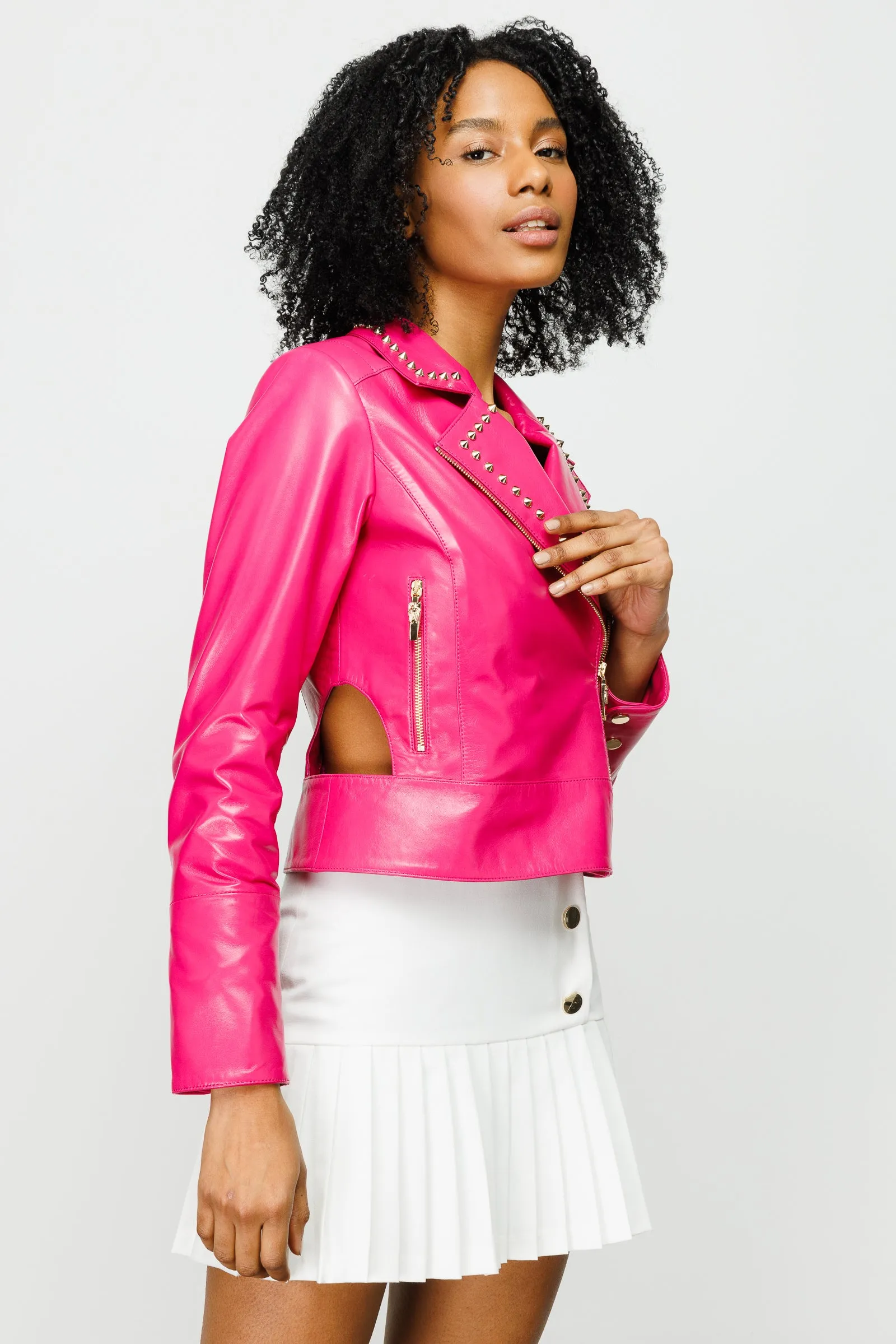 The Macera Pink Leather Women Jacket