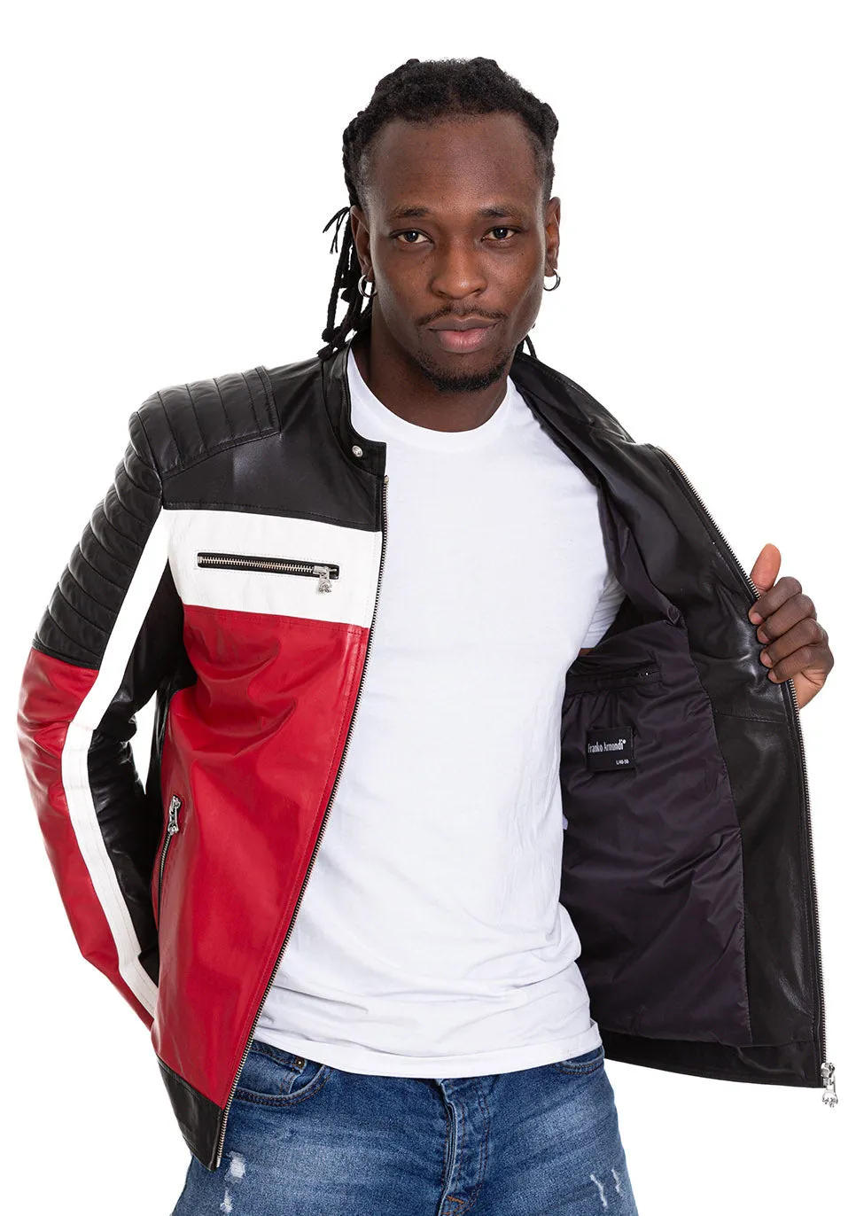 The Martos Black & Red Leather Men  Jacket