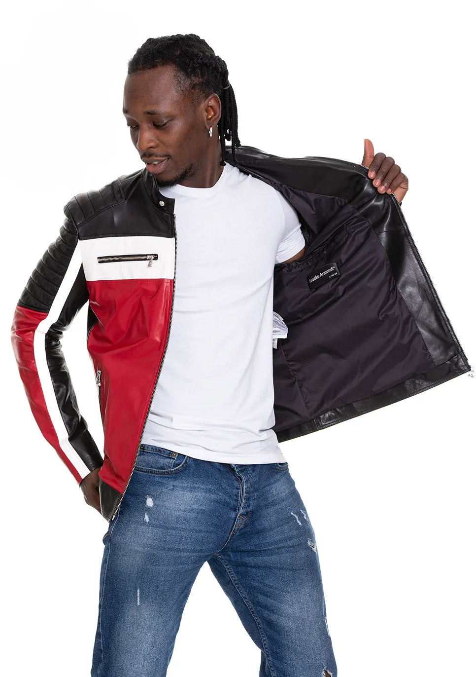 The Martos Black & Red Leather Men  Jacket