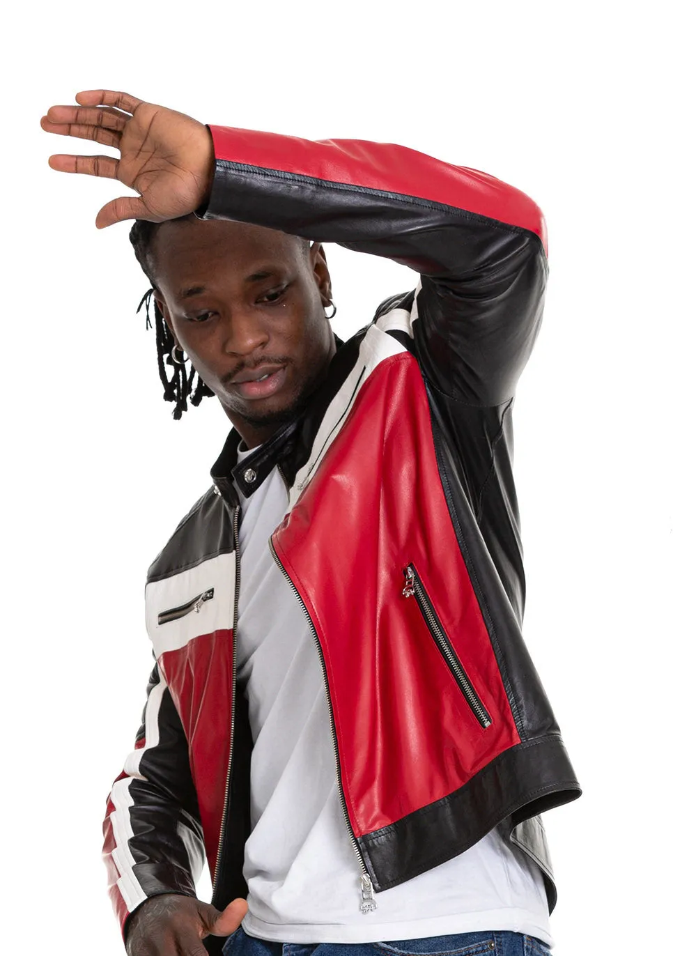 The Martos Black & Red Leather Men  Jacket