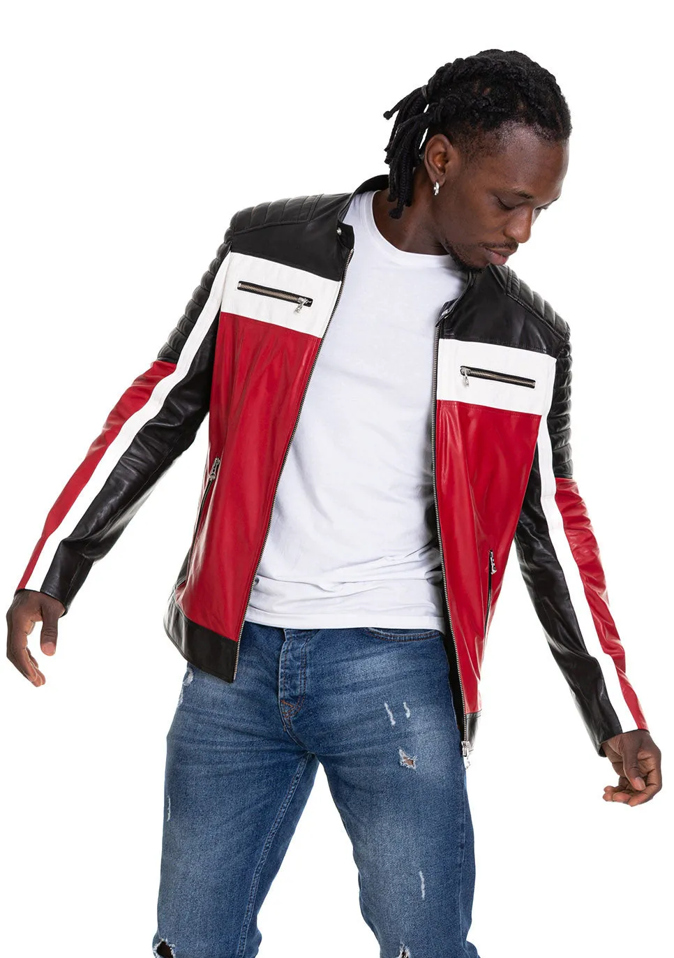 The Martos Black & Red Leather Men  Jacket