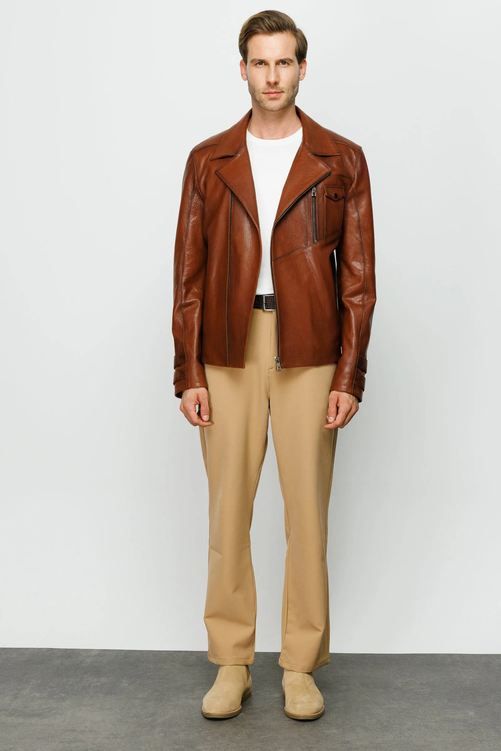 The Monola Tan Leather Men Jacket