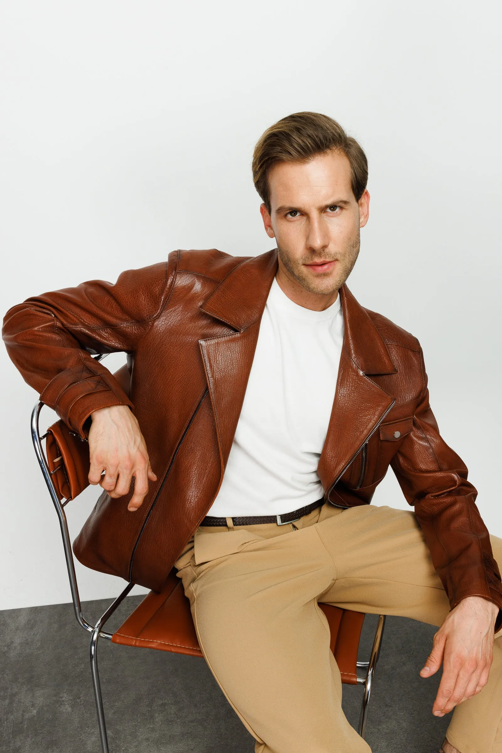 The Monola Tan Leather Men Jacket